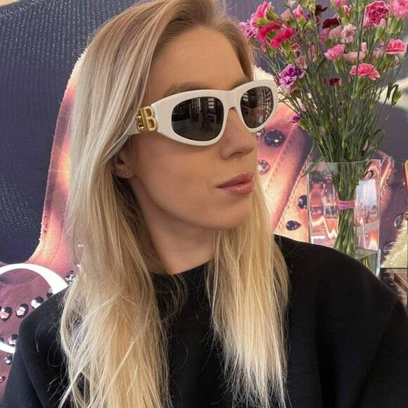 Balenciaga BB0095S 012 Sunglasses White Gold Logo Grey Cat Eye Unisex main image 7